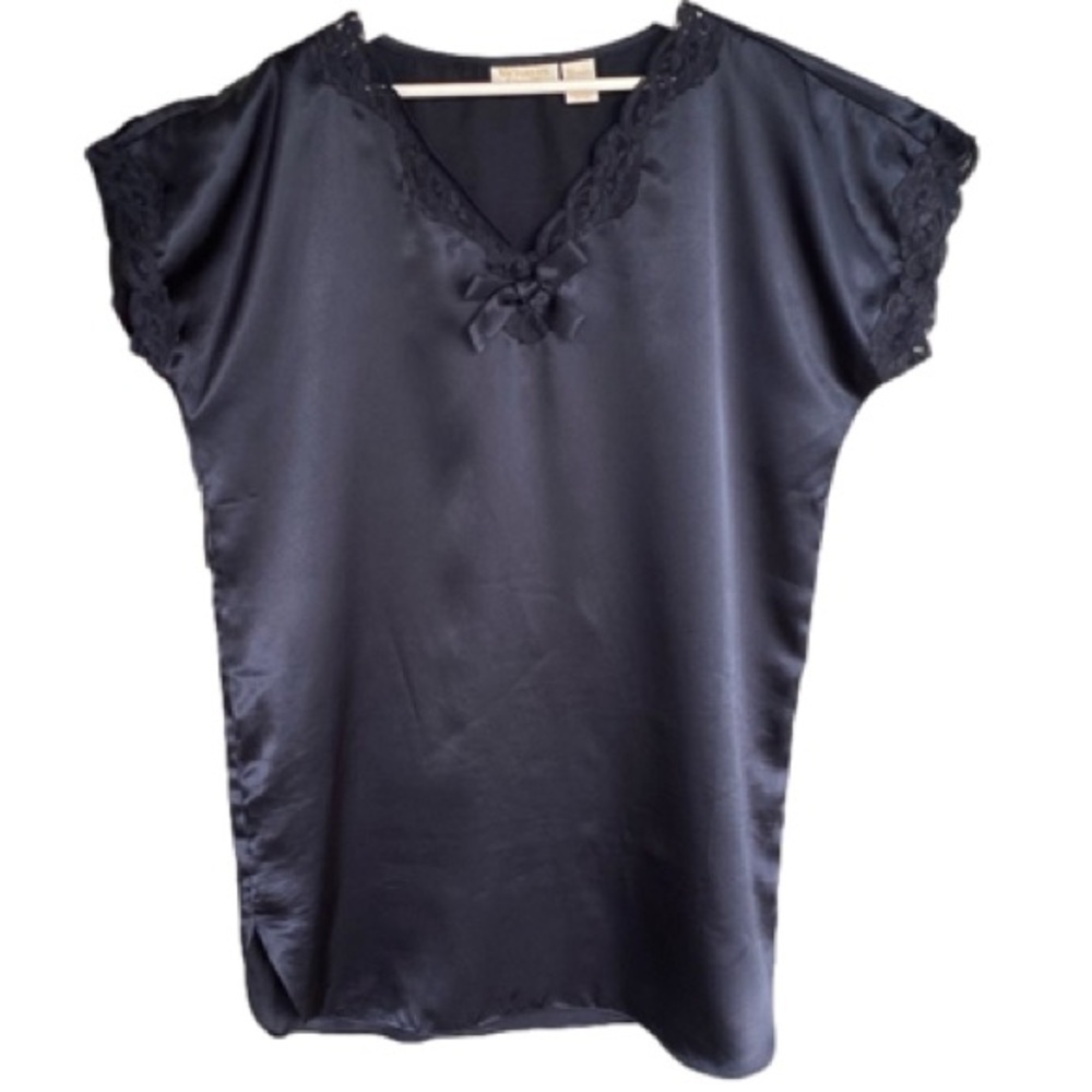 VICTORIA'S SECRET Vintage Gold Label Night Shirt Black Cap SleevesWomen Size M/L
